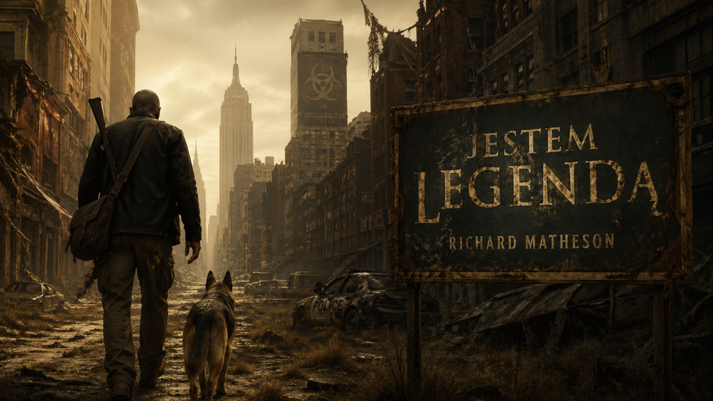 Obraz przedstawia realistyczną, postapokaliptyczną scenę inspirowaną powieścią Jestem legendą autorstwa Richard Matheson.